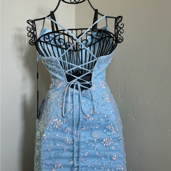 Nox Anabel c722 Size 4 SkyBlue ShortFitted Sequin Lace Homecoming Backless Dress - Picture 4 of 7